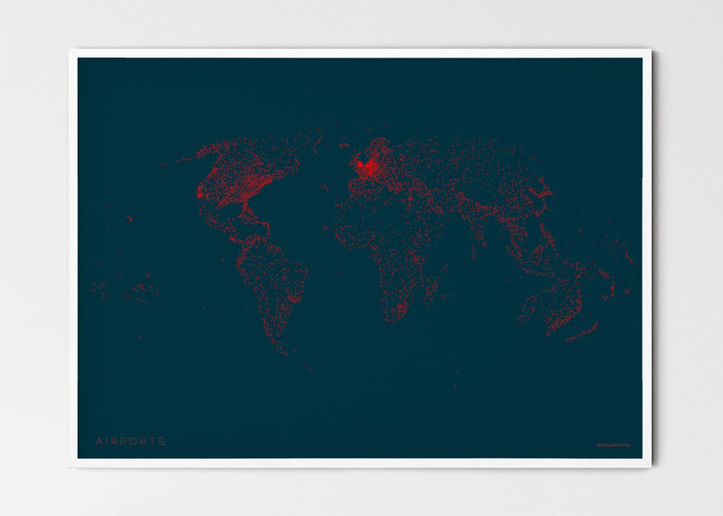 THE WORLD AS AIRPORT DENSITY Mapographics Print Material Airports_LARGE7 / Small title / 100x70 cm (39.37x27.56")