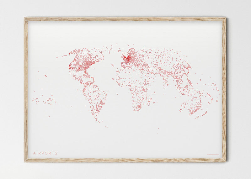 THE WORLD AS AIRPORT DENSITY Mapographics Print Material Airports_LARGE8 / Small title / 100x70 cm (39.37x27.56")