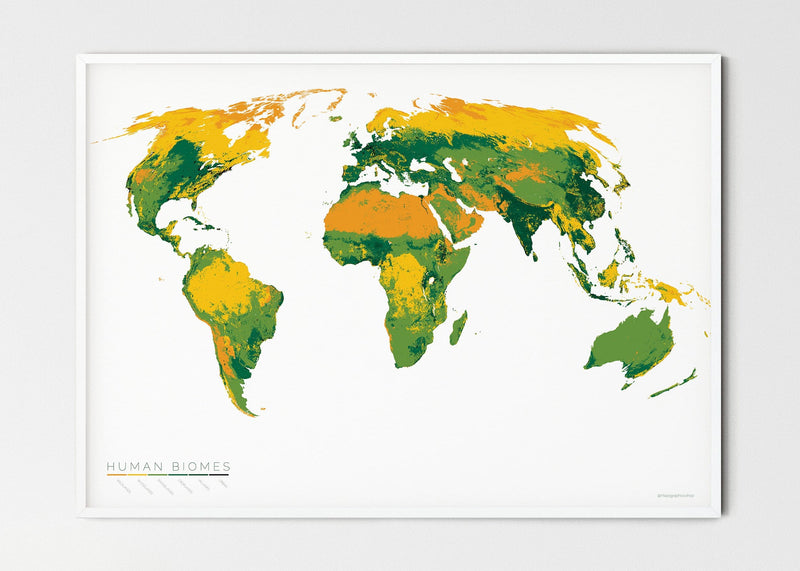 THE WORLD AS THE SIX ENVIRONMENTS WHERE HUMANS LIVE Mapographics Print Material ANTHROPOGENIC_BIOMES_LARGE1 / Small title / 100x70 cm (39.37x27.56")