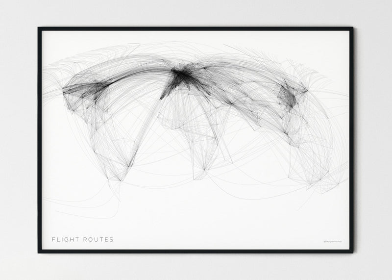 THE WORLD AS FLIGHT ROUTES Mapographics Print Material Flight_routes_LARGE1 / Small title / 100x70 cm (39.37x27.56")