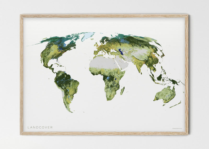 THE WORLD AS IT APPEARS Mapographics Print Material LANDCOVER_LARGE1 / Small title / 100x70 cm (39.37x27.56")