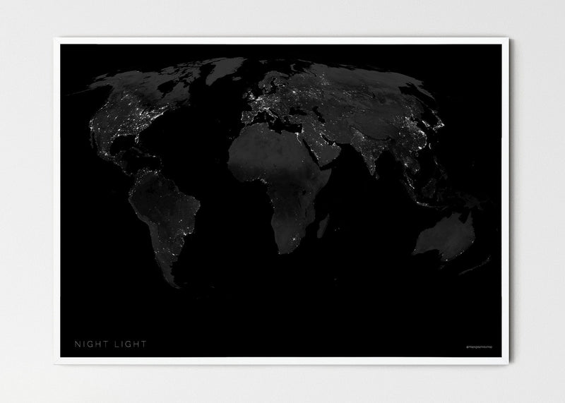 THE WORLD BY NIGHT LIGHT Mapographics Print Material NIGHT_LIGHT_LARGE5 / Small title / 100x70 cm (39.37x27.56")