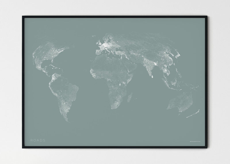 THE WORLD AS ROADS Mapographics Print Material ROADS_LARGE36 / Small title / 100x70 cm (39.37x27.56")