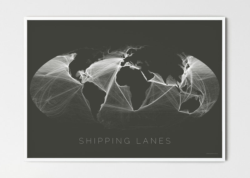 THE WORLD AS SHIPPING ROUTES Mapographics Print Material Shipping_LARGE16 / Large title / 100x70 cm (39.37x27.56")