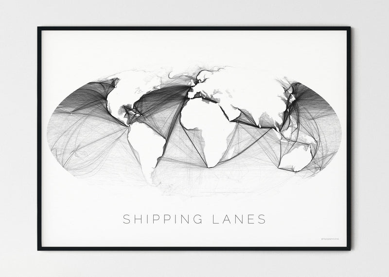 THE WORLD AS SHIPPING ROUTES Mapographics Print Material Shipping_LARGE19 / Large title / 100x70 cm (39.37x27.56")