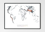 THE WORLD AS VALLEYS AND HILLS Mapographics Print Material CONTOURS_LARGE2 / Large title / 100x70 cm (39.37x27.56")