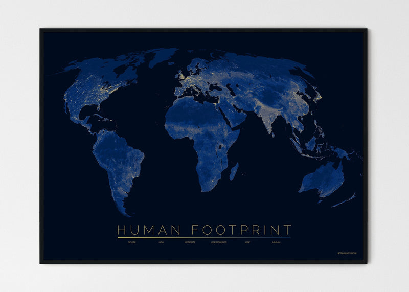 THE WORLD AS HUMAN FOOTPRINT Mapographics Print Material HUMAN_FOOTPRINT_LARGE7 / Large title / 100x70 cm (39.37x27.56")