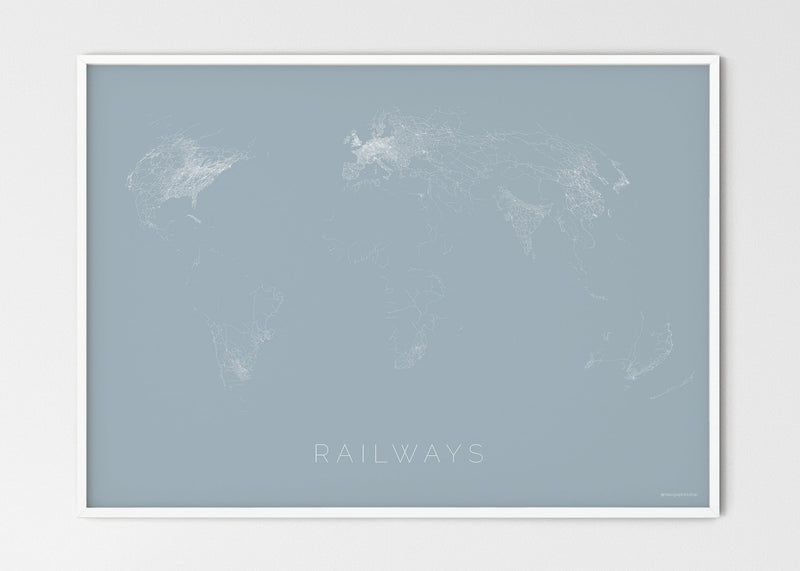 THE WORLD AS RAILWAYS Mapographics Print Material Railwais_LARGE2 / Large title / 100x70 cm (39.37x27.56")