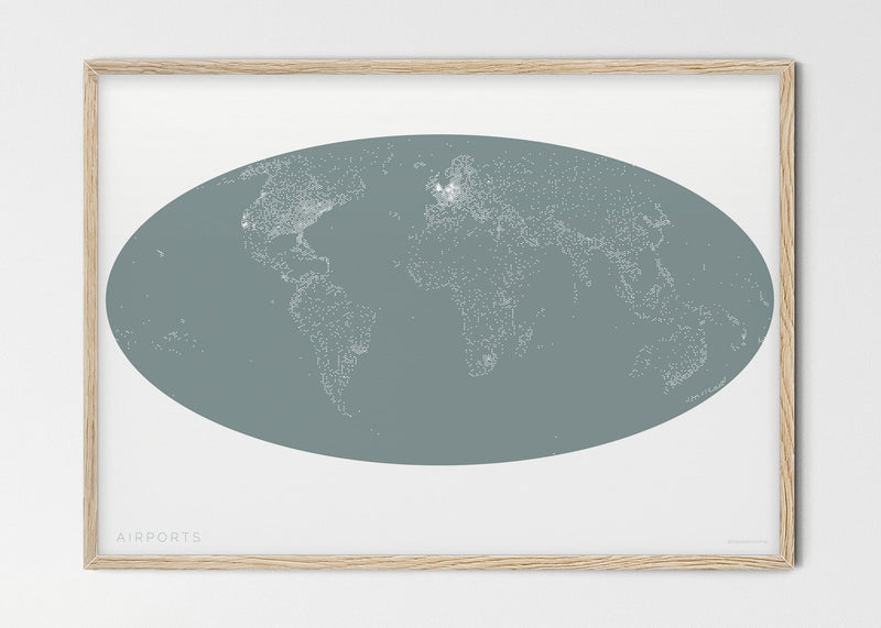 THE WORLD AS AIRPORT DENSITY Mapographics Print Material Airports_LARGE14 / Small title / 100x70 cm (39.37x27.56")