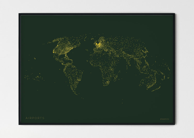 THE WORLD AS AIRPORT DENSITY Mapographics Print Material Airports_LARGE17 / Small title / 100x70 cm (39.37x27.56")