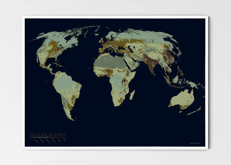THE WORLD AS THE SIX ENVIRONMENTS WHERE HUMANS LIVE Mapographics Print Material ANTHROPOGENIC_BIOMES_LARGE4 / Small title / 100x70 cm (39.37x27.56")