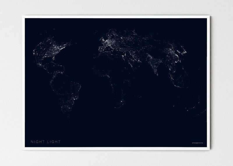 THE WORLD BY NIGHT LIGHT Mapographics Print Material NIGHT_LIGHT_LARGE1 / Small title / 100x70 cm (39.37x27.56")