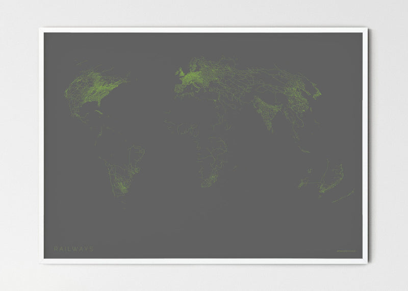 THE WORLD AS RAILWAYS Mapographics Print Material Railwais_LARGE3 / Small title / 100x70 cm (39.37x27.56")