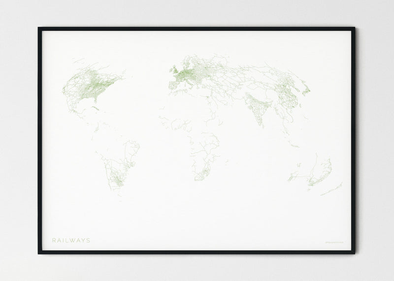 THE WORLD AS RAILWAYS Mapographics Print Material Railwais_LARGE4 / Small title / 100x70 cm (39.37x27.56")