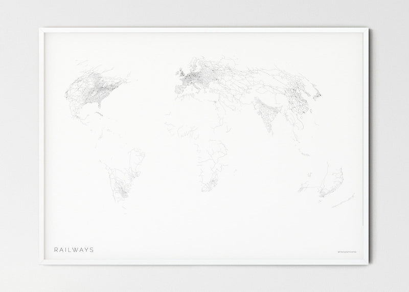 THE WORLD AS RAILWAYS Mapographics Print Material Railwais_LARGE1 / Small title / 100x70 cm (39.37x27.56")