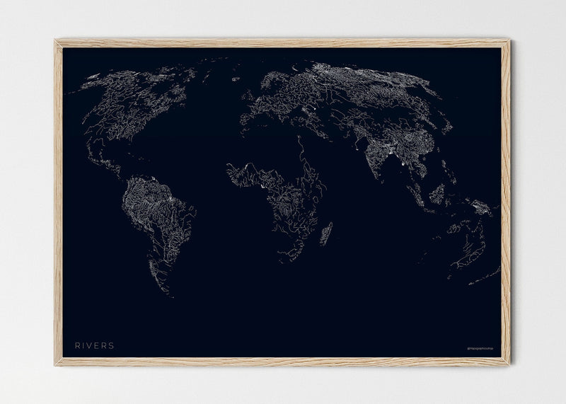 THE WORLD AS RIVERS Mapographics Print Material Rivers_LARGE6 / Small title / 100x70 cm (39.37x27.56")