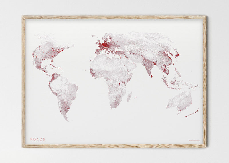 THE WORLD AS ROADS Mapographics Print Material ROADS_LARGE16 / Small title / 100x70 cm (39.37x27.56")