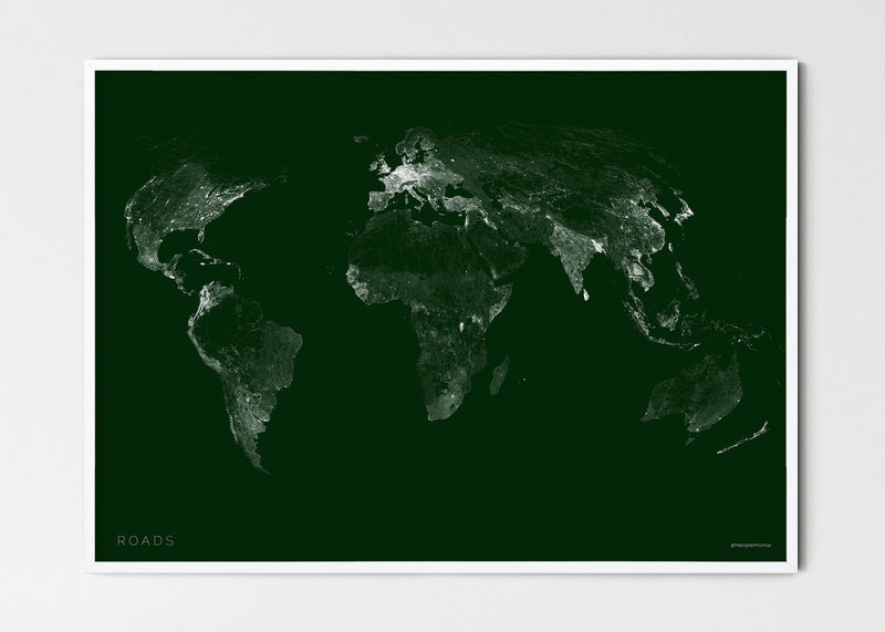 THE WORLD AS ROADS Mapographics Print Material ROADS_LARGE40 / Small title / 100x70 cm (39.37x27.56")