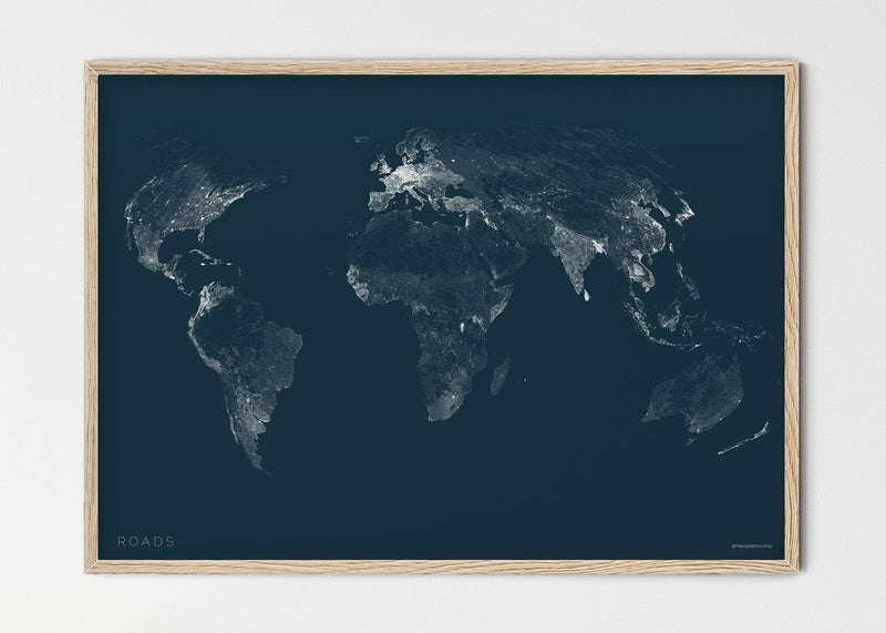 THE WORLD AS ROADS Mapographics Print Material ROADS_LARGE41 / Small title / 100x70 cm (39.37x27.56")