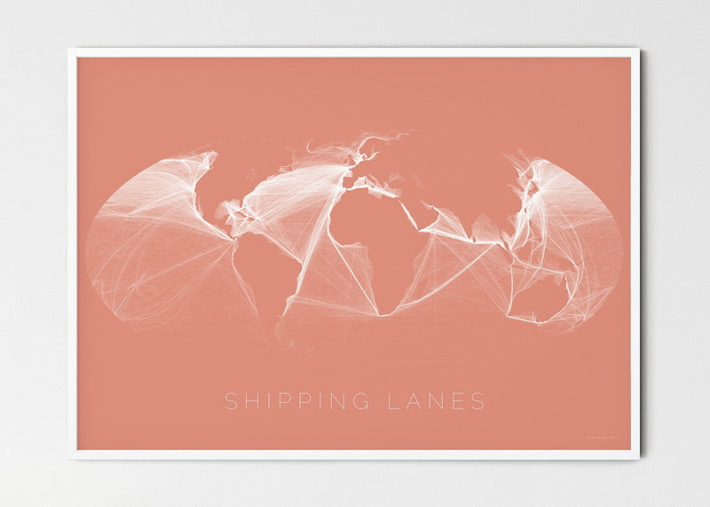 THE WORLD AS SHIPPING ROUTES Mapographics Print Material Shipping_LARGE15 / Large title / 100x70 cm (39.37x27.56")