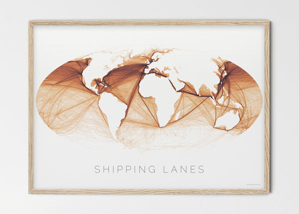 THE WORLD AS SHIPPING ROUTES Mapographics Print Material Shipping_LARGE17 / Large title / 100x70 cm (39.37x27.56")