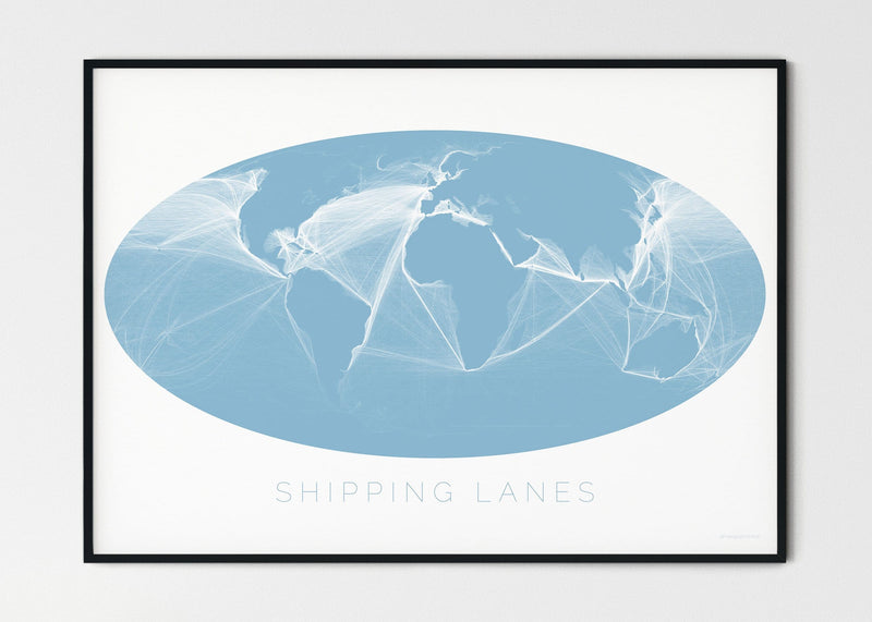 THE WORLD AS SHIPPING ROUTES Mapographics Print Material Shipping_LARGE18 / Large title / 100x70 cm (39.37x27.56")