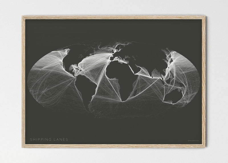 THE WORLD AS SHIPPING ROUTES Mapographics Print Material Shipping_LARGE16 / Small title / 100x70 cm (39.37x27.56")