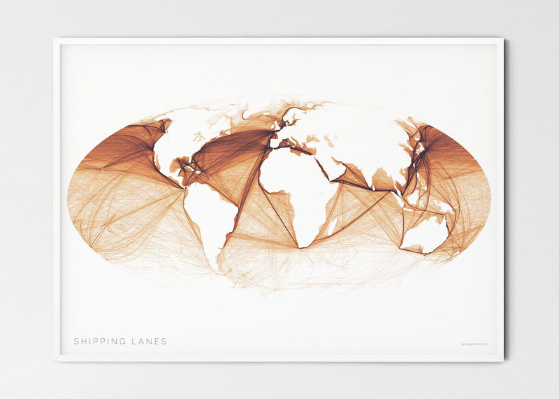 THE WORLD AS SHIPPING ROUTES Mapographics Print Material Shipping_LARGE17 / Small title / 100x70 cm (39.37x27.56")
