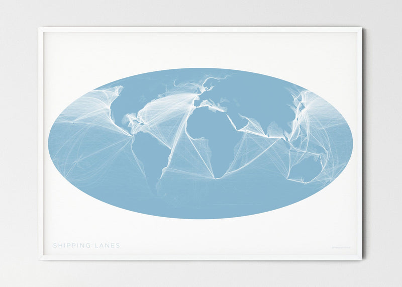 THE WORLD AS SHIPPING ROUTES Mapographics Print Material Shipping_LARGE18 / Small title / 100x70 cm (39.37x27.56")