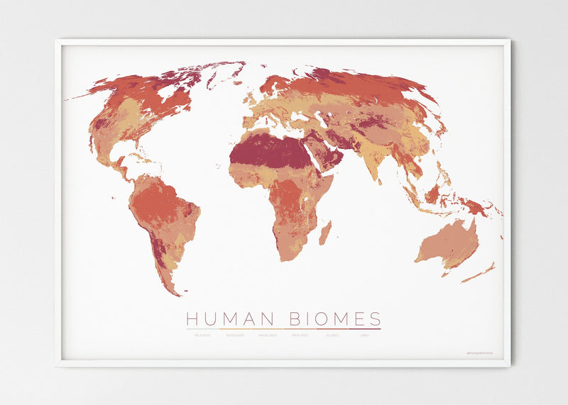THE WORLD AS THE SIX ENVIRONMENTS WHERE HUMANS LIVE Mapographics Print Material ANTHROPOGENIC_BIOMES_LARGE5 / Large title / 100x70 cm (39.37x27.56")