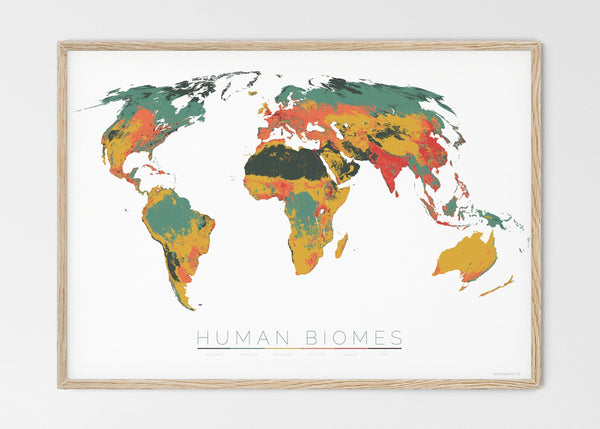 THE WORLD AS THE SIX ENVIRONMENTS WHERE HUMANS LIVE Mapographics Print Material ANTHROPOGENIC_BIOMES_LARGE6 / Large title / 100x70 cm (39.37x27.56")