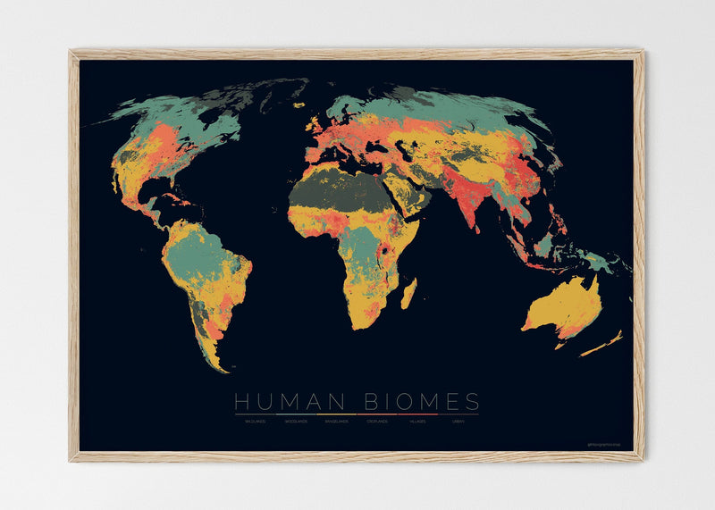 THE WORLD AS THE SIX ENVIRONMENTS WHERE HUMANS LIVE Mapographics Print Material ANTHROPOGENIC_BIOMES_LARGE7 / Large title / 100x70 cm (39.37x27.56")