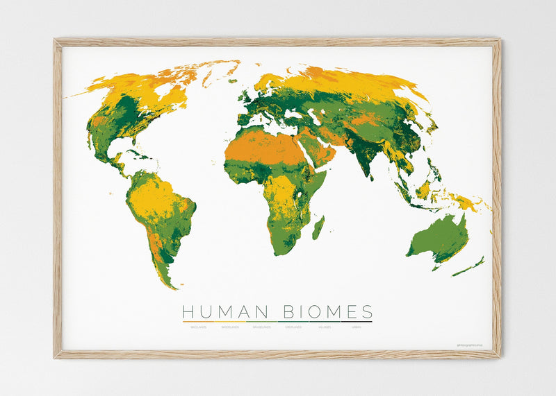 THE WORLD AS THE SIX ENVIRONMENTS WHERE HUMANS LIVE Mapographics Print Material ANTHROPOGENIC_BIOMES_LARGE1 / Large title / 100x70 cm (39.37x27.56")
