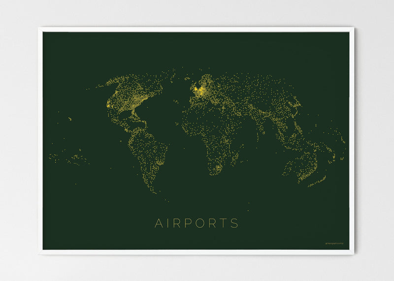 THE WORLD AS AIRPORT DENSITY Mapographics Print Material Airports_LARGE17 / Large title / 100x70 cm (39.37x27.56")