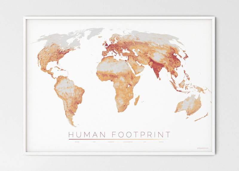 THE WORLD AS HUMAN FOOTPRINT Mapographics Print Material HUMAN_FOOTPRINT_LARGE11 / Large title / 100x70 cm (39.37x27.56")
