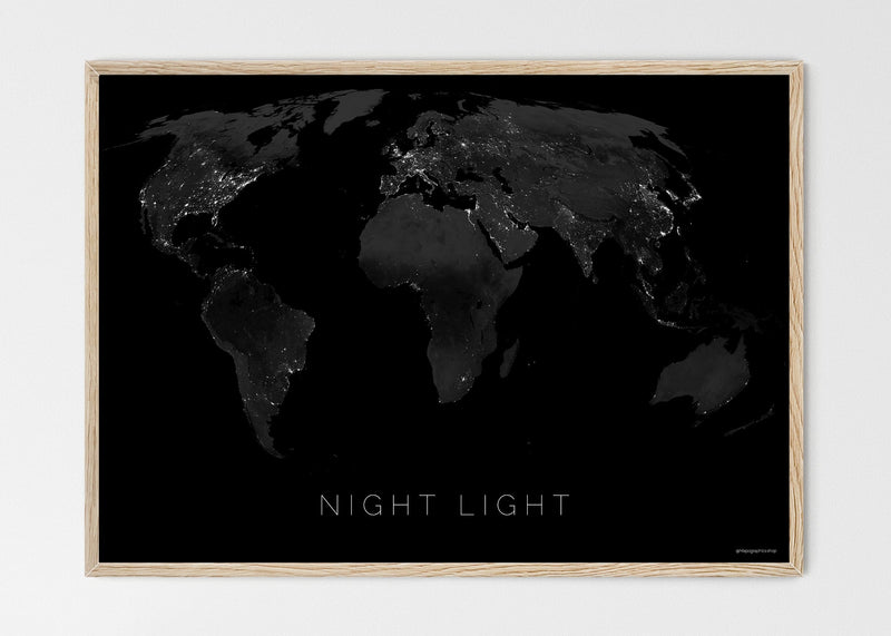 THE WORLD BY NIGHT LIGHT Mapographics Print Material NIGHT_LIGHT_LARGE5 / Large title / 100x70 cm (39.37x27.56")