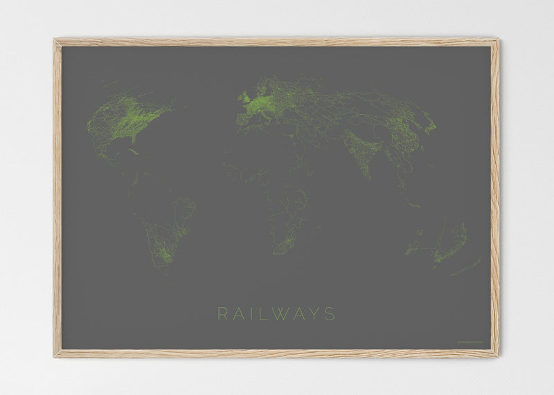 THE WORLD AS RAILWAYS Mapographics Print Material Railwais_LARGE3 / Large title / 100x70 cm (39.37x27.56")