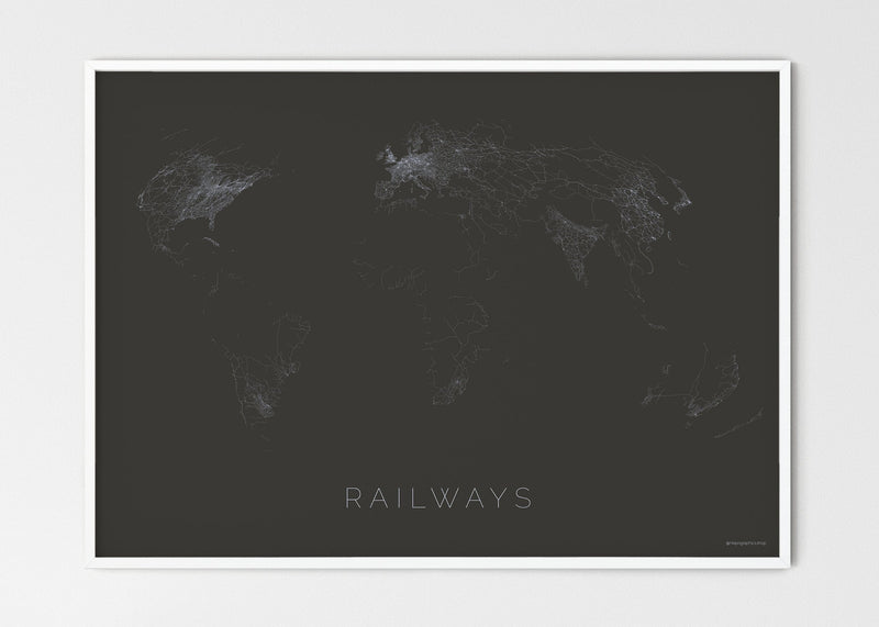 THE WORLD AS RAILWAYS Mapographics Print Material Railwais_LARGE8 / Large title / 100x70 cm (39.37x27.56")