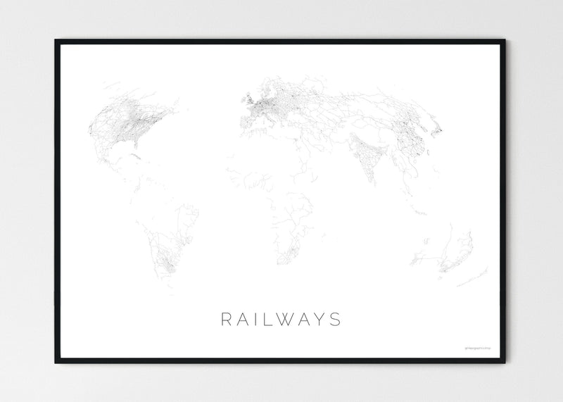 THE WORLD AS RAILWAYS Mapographics Print Material Railwais_LARGE1 / Large title / 100x70 cm (39.37x27.56")
